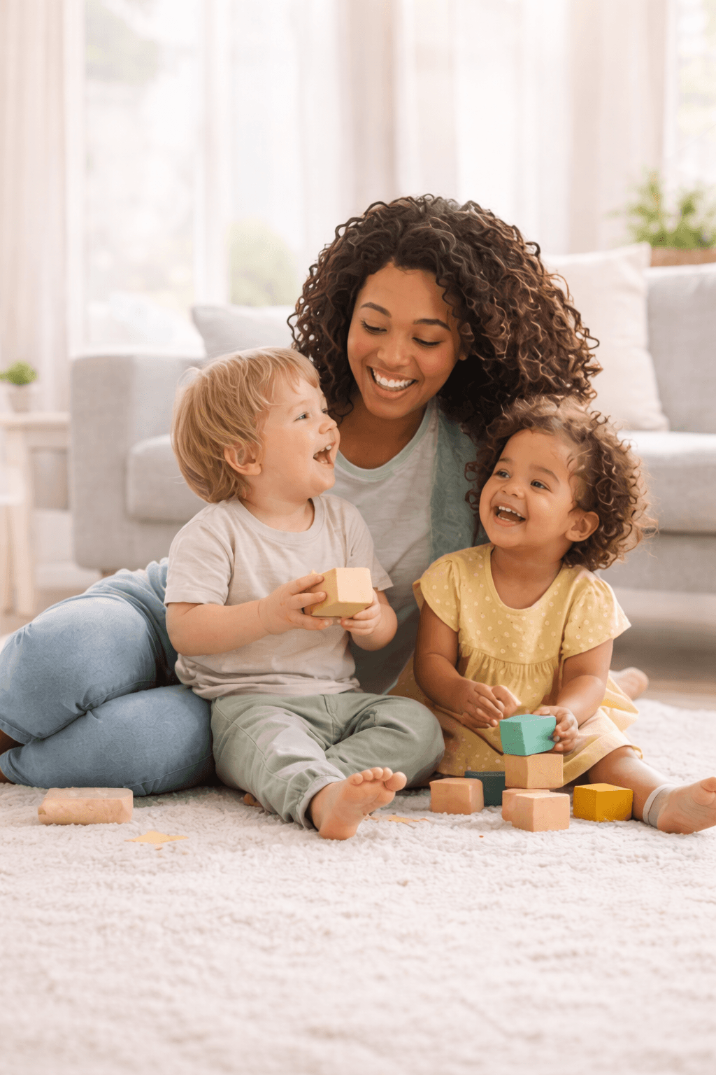 Caregiver playing with children