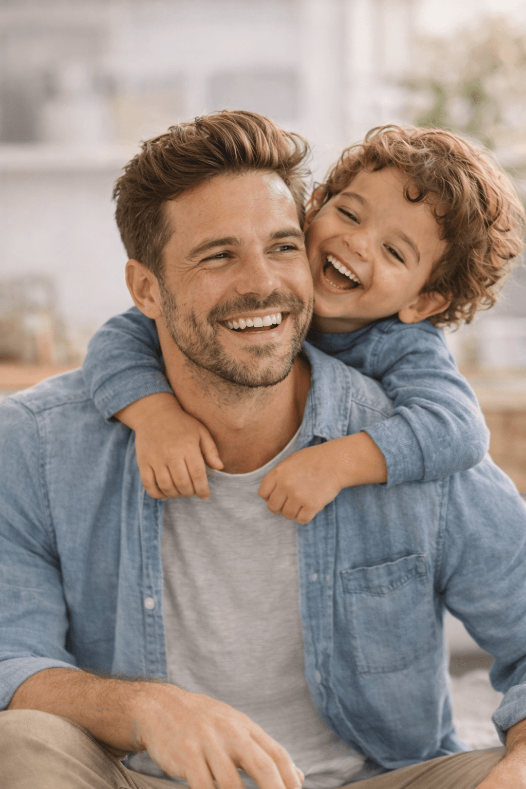 Father and child smiling